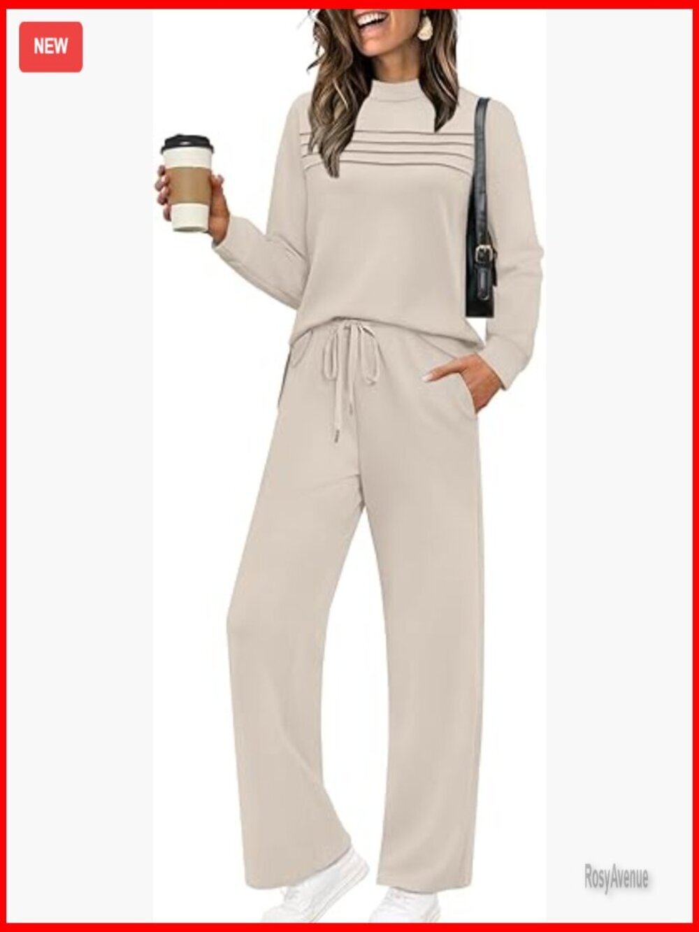 Long Sleeve Two Piece Lounge Sets with Side Slit Wide Leg Pants